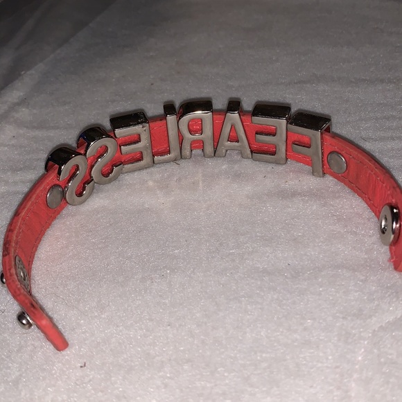 Pink BCBGeneration Leather Bracelet with Silver Tone Letters - Picture 2 of 4